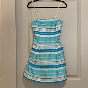 Lilly Pulitzer Strapless Blue Striped Silk Dress size 0